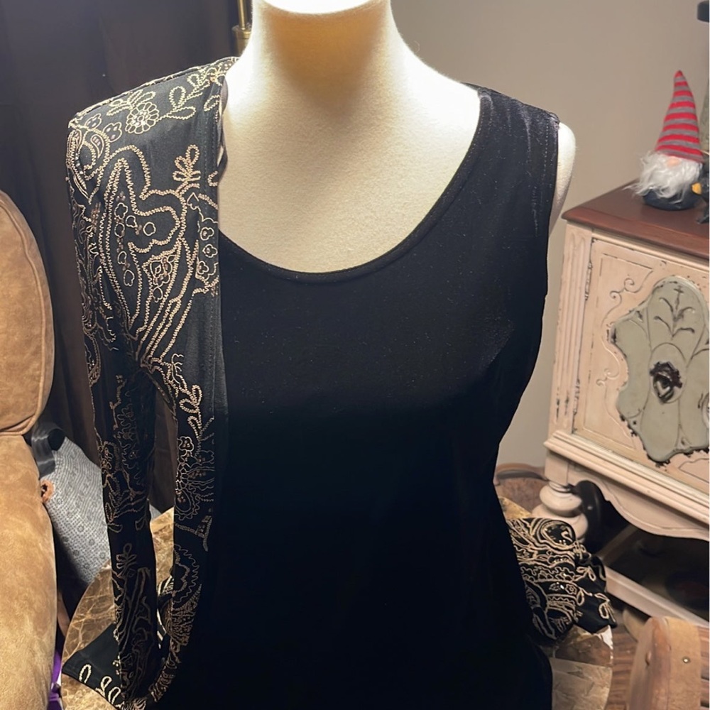 Petite Velvet sleeveless dress with gold embroidered 3/4 sleeve jacket - Picture 4 of 8